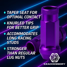 EZAccessory 14x1.5 Extended Tuner Lug Nuts 20 Pcs+Key Purple Racing Open End for Jeep Grand Cherokee 2011+