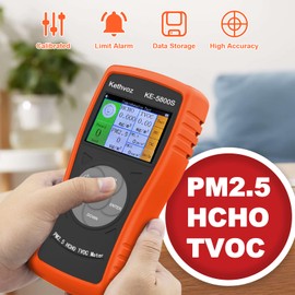 Kethvoz 6-in-1 Air Quality Monitor PM1.0/2.5/10, HCHO, TVOC, AQI Detector, Formaldehyde Tester for Home, Office, Bedroom with Real Time Data Display, Rechargeable Battery, Easy to Use