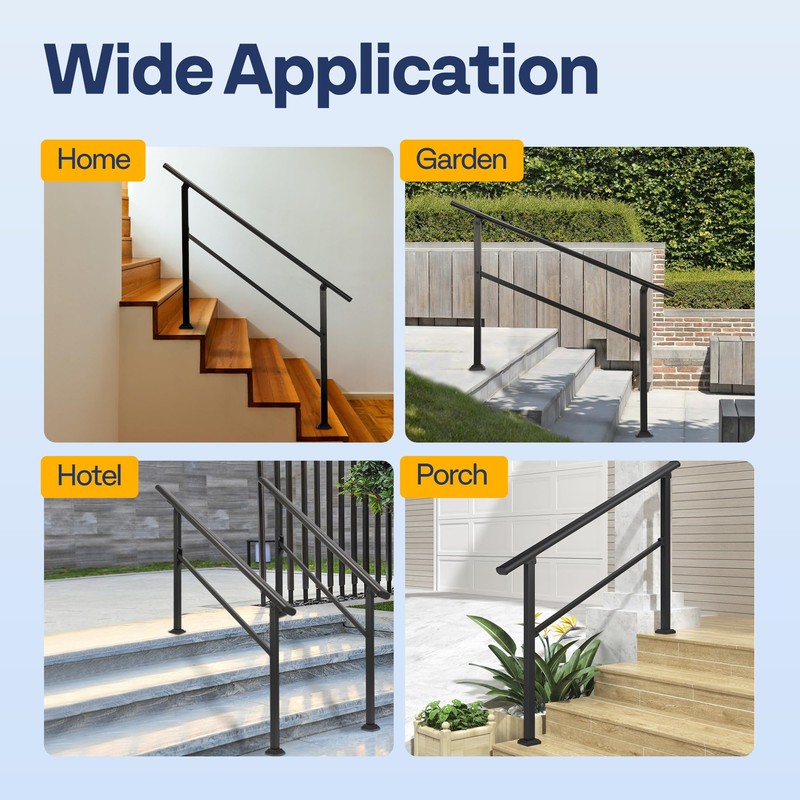 VIVOHOME 2-Pack 4 Step Hand Rails for Outdoor Steps, Galvanized