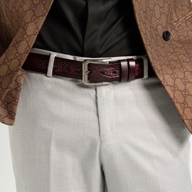 Bighake Men's Belt Genuine Leather Western Belt Vintage Embossed Heavy Duty Cowboy Belt for Casual Wear Size 31''-34''