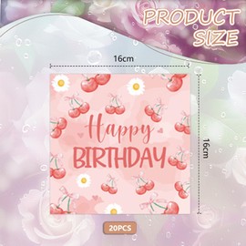 Kotkiddy 20 Cherry Bow Napkins - Cherry Bow Theme Birthday Party Decoration Disposable Summer Fruit Napkins Berry First Birthday Party Supplies Party 6.5" Pink
