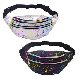 Holographic Rave Bum Bag Iridescent Fanny Pack Shiny Fanny Pack Silver Black One Size Wash Pack, Silver & Black, Wash Pack