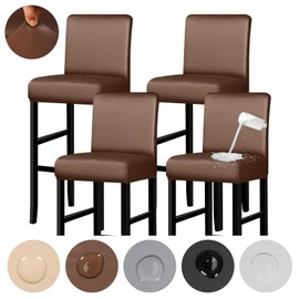 Lebaley 4 Pack Bar Stool Covers with Backs Waterproof Stretch PU Leather Bar Stool Seat Covers Slipcovers for Counter Height Chairs 14"-17" Wide, Removable & Washable for Kitchen Pub Cafe (Coffee)