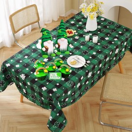St.Patrick's Day Tablecloth Rectangle, Shamrock Clover Spring Table cloth with Buffalo Plaid Pattern, Spill Proof Washable Green Table Cover for Picnic, Party, Dinner Decor (Rectangle, 60" x 84")