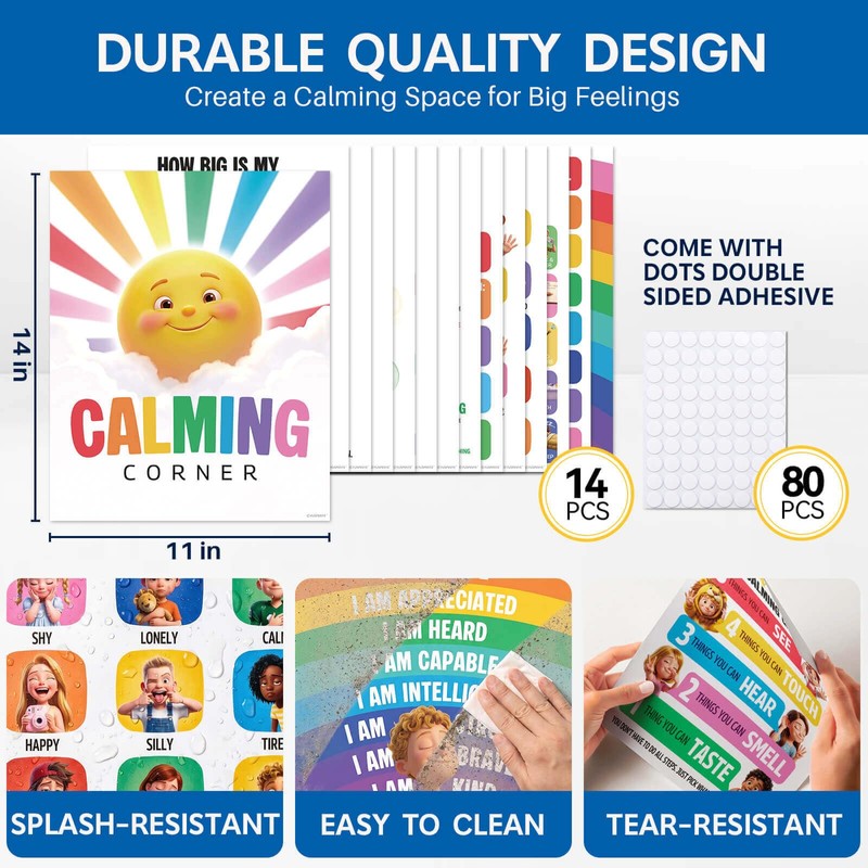 YUSPENYE 14pcs Calming Corner Posters, 11x14in SEL Classroom Decor