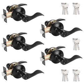 Probrico Wave Style Entry Door Levers Outdoor Handle Entrance Keyed Alike Lockset Black,Stainless Steel,5 Pack