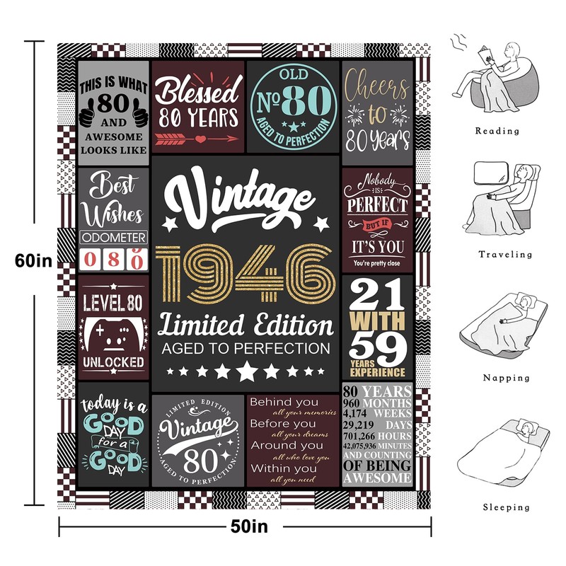 80th Birthday Gifts for Men, 1946 Blanket Gift for 80