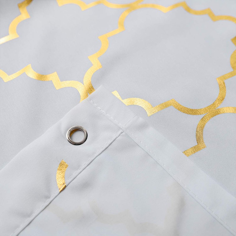 FINECITY White Shower Curtain Gold Moroccan Pattern with 12 Hooks