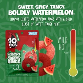 GOGOS Chamoy Watermelon Rings Snack Size, Chewy Watermelon Gummy Candy, Sweet, Spicy, and Tangy Mexican Chamoy Gummies with Signature Coating, Flavor-Packed Spicy Mexican Candy, 2.1 oz, Pack of 10