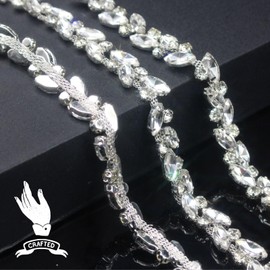 3 Yards Rhinestone Trim Chain Silver String Strips Crystal Applique Fringe Ribbon Beads Sewing for Dress DIY Party Wedding Bouquet Decoration Bridal Costume Embellishment