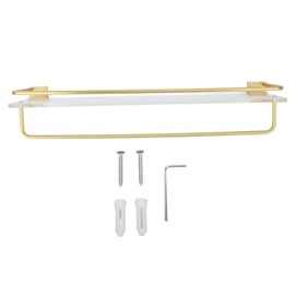 50cm Shower Caddy Wall Mount Shelf with Towel Hanger Acrylic Base Aluminum Rod Large Capacity Shower Organizer for Bathroom Gold