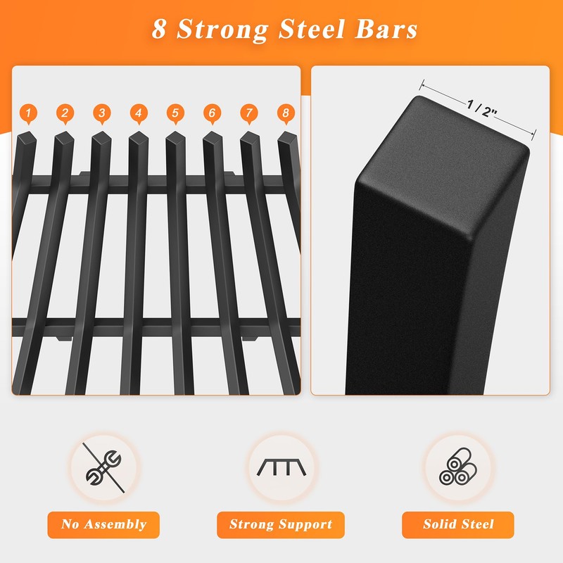 Jusgym Fireplace Grate 30 Inch with 8 Support Legs, Solid