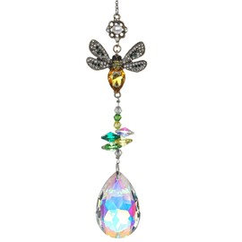 Bee Crystal Sun Catcher for Windows, Sparkling Crystal Suncatchers for Garden, Hanging Garden Ornaments, Hanging Crystals Suncatcher for Windows, Porch, Coffee Shop & Store Decor