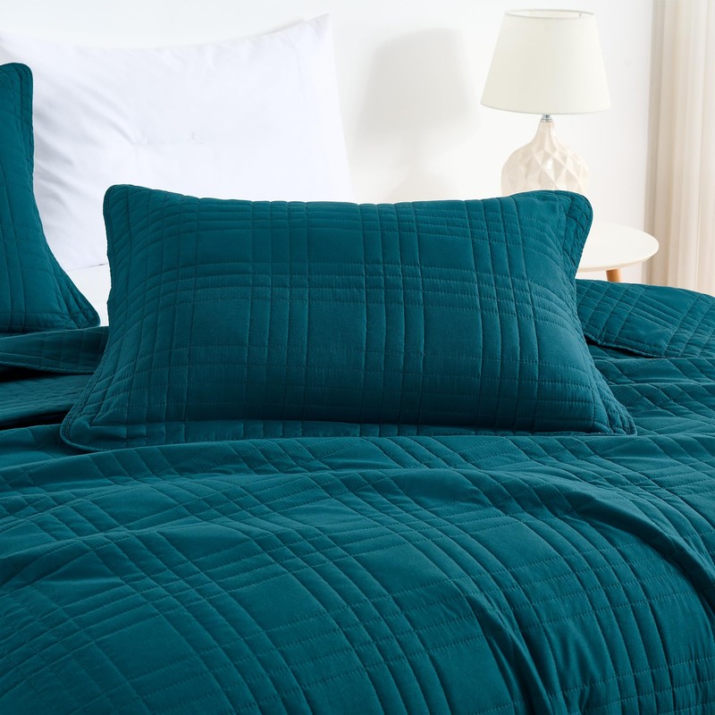 Chezmoi Collection Kingston King Size Bedspread Set, 3-Piece Teal Oversized