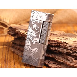 WDMART- TC4 Titanium Mechanical Trench Lighter • Retro Soft Flame Oil Lighter • Cool Open Flame Kerosene Lighters one Click lid Opening • Model：Flame Spirit (PL)