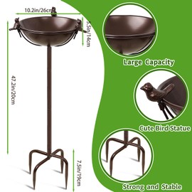 YALINKA Freestanding Birdbaths Bowl Outdoor, Standing Garden Bird Bath Feeder Bowl with 3 Bird Statues, Birdbath & Birdfeeder with Metal Stake Garden Yard Lawn Decor (Brown)
