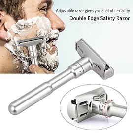 Safety Shaving Razor Kit Adjustable Double Edge for Men, Safety Razor with Genuine Leather Travel Case & 10pcs Dorco Blades, Easily Switch Blades - Great Men's Gift Idea