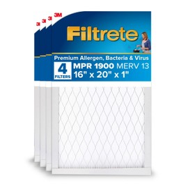 Filtrete 16x20x1 AC Furnace Air Filter, MERV 13, MPR 1900, Premium Allergen, Bacteria & Virus Filter, 3-Month Pleated 1-Inch Electrostatic Air Cleaning Filter, 4-Pack (Actual Size 15.69x19.69x0.78 in)