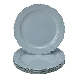 SILVER SPOONS Vintage Design Disposable Dessert Plates For Party (10 Pc)Heavy Duty Disposable Dinner Set 7.5” ,Fine Dining Plastic Dishes For Elegant China Look, Great for Celebrations & Events - Mint