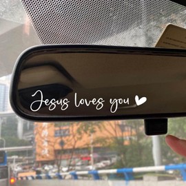 Christian Decal, Rear View Mirror Decal, Faith Car Mirror Sticker, Bible Verse Christian Gift, Decals for Women, Religious Car Accessories, 2 Pack (Jesus Loves You, White)