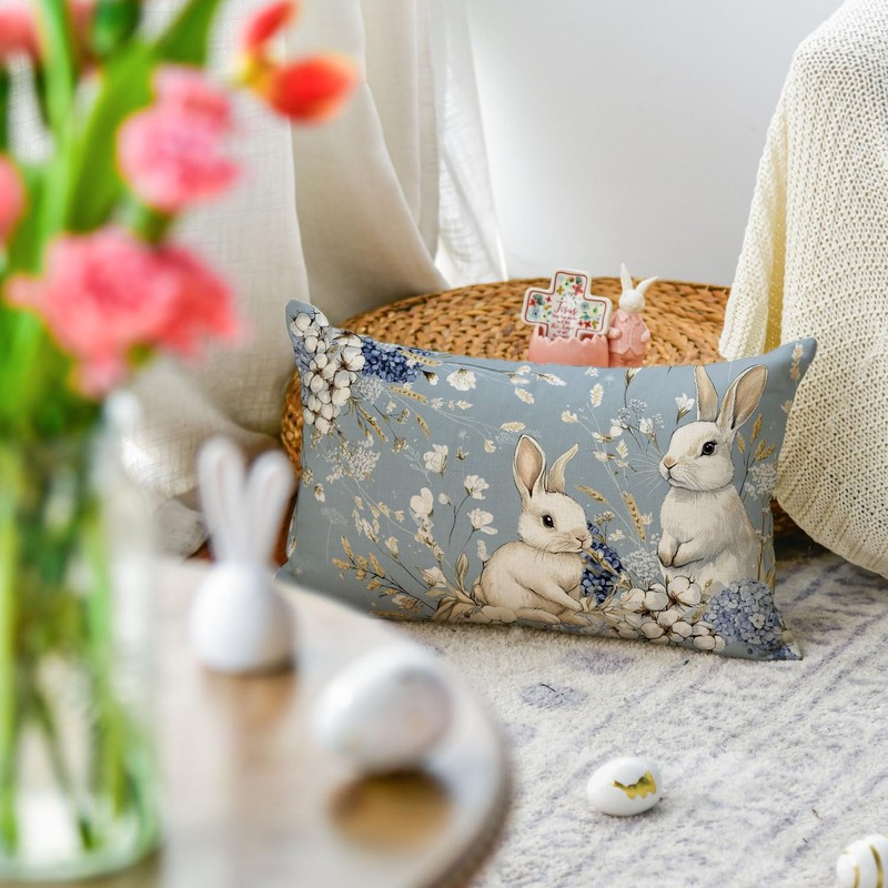 Easter Bunny Blue Throw Pillow Cover, 12 x 20 Inch