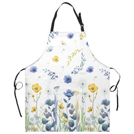 Dacawin Spring Floral Apron for Women with Pockets Flowers Summer Bib Aprons Adjustable Chef Apron for Kitchen Cooking Grill