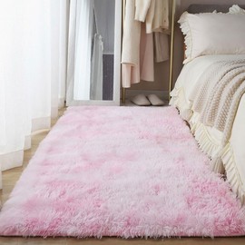 WuFulon Area Rug for Carpet Home Decor, Upgraded 4x5.3 Cute Fluffy Rug for Apartment Dorm Essentials for Teen Girls Kids, Shag Nursery Rugs for Baby Room Decorations 6.Tie-Dyed Pink