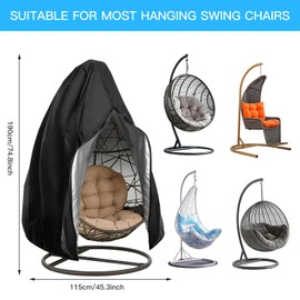 Bocguy Hanging Chair Cover, Oxford Fabric Protective Cover for Hanging Chair, Cover Hanging Chair with Zip Drawstring, 190 x 115 cm, Waterproof, UV-Resistant