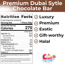 Luxury Dubai-Style Chocolate Bar 200g, Rich & Exotic Gourmet Milk Chocolate, with Pistachio Butter Cream & Shredded Knafeh Crunchy Kadayif (Kataifi), Premium Gift or Personal Indulgence 7.05 Oz