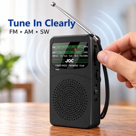 Portable AM/FM/SW Pocket Radio with LED Flashlight, 3.5mm Headphone Jack and 2-AA Battery Power