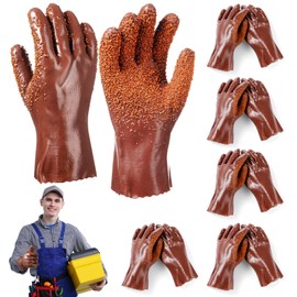 WGXX 5 Pairs Sewer Snake Glove PVC Non Slip Sewer Gloves Abrasion Resistant Drain Cleaning Glove Plumbing Tools for Professional Plumber (Brown)