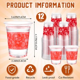 Jingmore 100 Pcs Cowboy Plastic Cups 12 oz Red Bandana Western Disposable Clear Plastic Drinking Cups Bulk for Western Cowboy Birthday Party Decorations Supplies