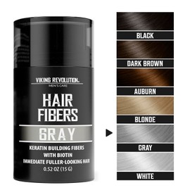 Viking Revolution Gray Hair Fibers for Thinning Hair Men - Thick Fiber for Bald Spot Cover Up - Hair Building Fibers with Kerating and Biotin - Hair Fiber for Men for Thicker and Fuller Look (0.52oz)