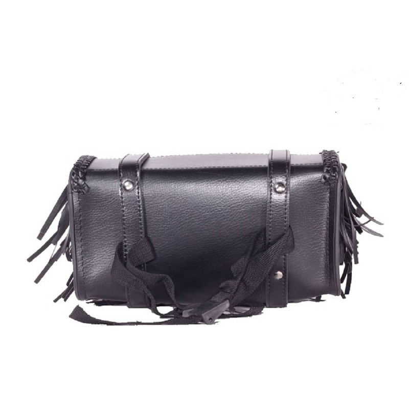 Black Motorcycle Tool Bag With Braid, Fringes & Concho-12-Inch