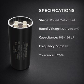 105-126 uf MFD Motor Start Capacitor 220-250VAC Replacement for Compatible with Franklin 1HP, 1.5hp and 2HP Well Pump Control Box 2823008110, 2823018110, 2801084915, 2823018310, 2823508110