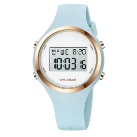 XCZAP Outdoor Sport Watches Alarm Clock 5Bar Waterproof LED Digital Watch (Light Blue-White-one)
