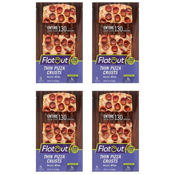 Flatout Thin Pizza Crust, Rustic White (4 Packs of 6 Pizza Crusts)