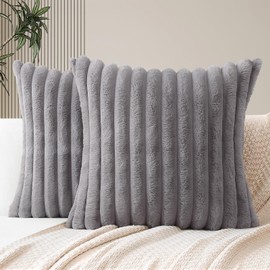 JOTOM Set of 2 Double-Sided Faux Fur Plush Cushion Covers 45x45 cm Soft Striped Decorative Throw Pillow Covers Square Cushion Case Home Decor Pillow Cases for Couch Sofa Bed 18x18 Inch (Grey)