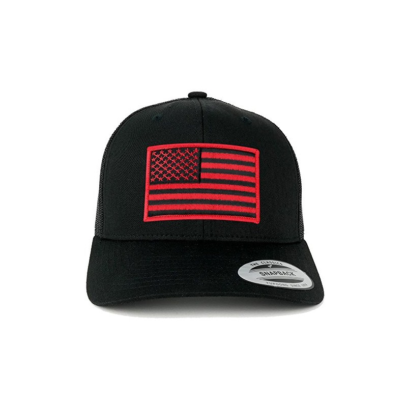 Flexfit American Flag Patch Snapback Trucker Mesh Cap - Black