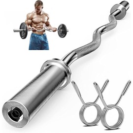 Bupans Olympic EZ Curl Bar 47-Inch - Chrome Curling Barbell for Biceps,Triceps,Arm Workouts,Compatible with 2"Olympic Plates,Includes Spring Collars,Home Gym Strength Bar(500LB Capacity)