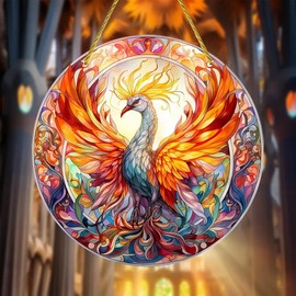 Phoenix Bird Acrylic Stained Windows Hanging Suncatcher,Flower Stained Suncatchers Window Ornament Stained Glass Panel Sun Catcher Wall Hanging Decor Birthday Gifts