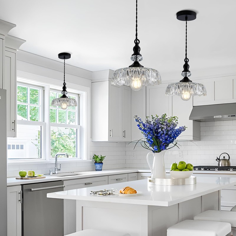 CVKASH Vintage Glass Pendant Light Fixture Black Modern Adjustable Chandelier