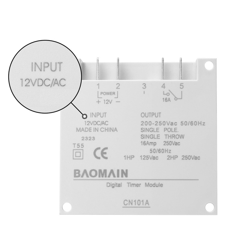 Baomain Time Switch Relay,Digital LCD Programmable Timer,12V DC/AC Input,200-250V 16A