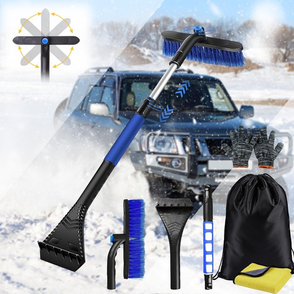NHYDZSZ Car Ice Scraper with Broom, Car Ice Scraper, Extendable Car Snow Brush, and Snow Brush, Car Cleaning Brush and Snow Brush with Squeegee for Truck SUV Windscreen