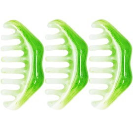 SHEHARUHI 3 PCS Jade Combs Massage Stone Hair Comb Guasha Scraping Scalp Comb Multifunctional Head Massage Tool Meridians Massager Esthetician Facial Supplies for Head Caring Relaxation