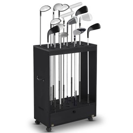 Silipull Soporte para palos de golf de 27 agujeros, organizador de palos de golf de madera, estante de exhibición con cajón de almacenami...