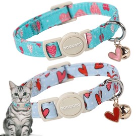 Cat Collar,2 Pack Cat Collars Breakaway with Bell, DOGWONG Safety Buckle Valentine's Day Cat Collar Blue Heart for Girl Boy Cats and Small Dogs，Adjustable 7-12 Inch,Pet Supplies Accessories