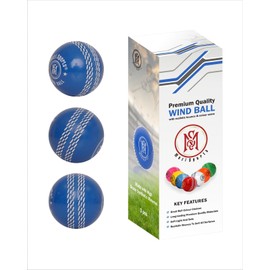 Mozi Sports Wind Cricket Balls - Indoor & Outdoor Soft Training Cricket Balls for Skills Coaching Practice (3x Wind Blue Balls)