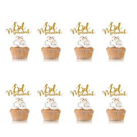 SWHATYW 48PCS Glitter Eid Mubarak Cupcake Topper Ramadan Kareem Party Supplies Islamic Muslim Party Decorations