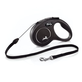 FLEXI New Classic Cord Retractable Dog Leash for Small Dogs up to 26 lbs. – 16 ft., Black | Tangle-Free Pet Walking Leash with One-Handed Brake, Pause, Lock|German Quality Product